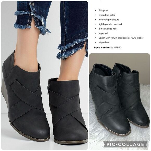 Maurices 11M Black Alexis Cross Strap Wedge Bootie - Picture 1 of 12